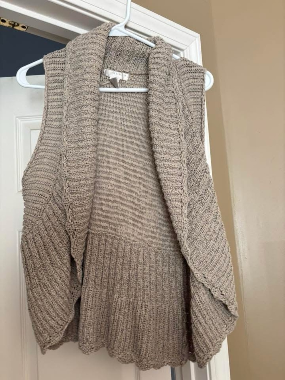Beige Knit Open-Front Women's Sweater Vest